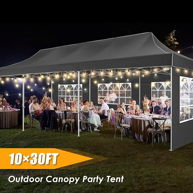 HOTEEL 10x20  10x30 Heavy Duty Pop Up Canopy Tent with Sidewalls, Commercial Outdoor Canopy Tents for Parties Event Wedding with Roller Bag, Waterproof & UV 50+, Upgraded Thickened Hexagonal Legs, Black