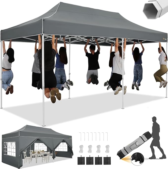 HOTEEL 10x20  10x30 Heavy Duty Pop Up Canopy Tent with Sidewalls, Commercial Outdoor Canopy Tents for Parties Event Wedding with Roller Bag, Waterproof & UV 50+, Upgraded Thickened Hexagonal Legs, Black