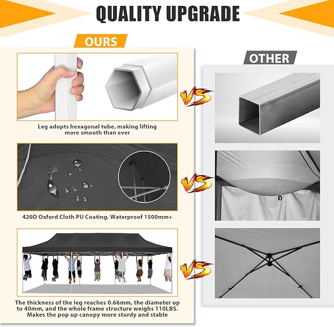 HOTEEL 10x20  10x30 Heavy Duty Pop Up Canopy Tent with Sidewalls, Commercial Outdoor Canopy Tents for Parties Event Wedding with Roller Bag, Waterproof & UV 50+, Upgraded Thickened Hexagonal Legs, Black