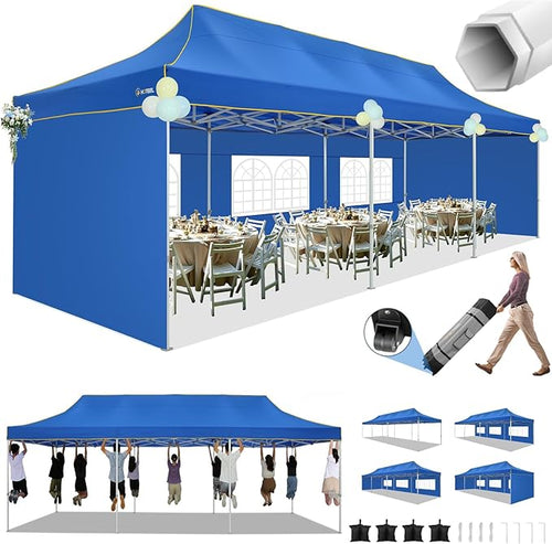 HOTEEL 10x20  10x30 Heavy Duty Pop Up Canopy Tent with Sidewalls, Commercial Outdoor Canopy Tents for Parties Event Wedding with Roller Bag, Waterproof & UV 50+, Upgraded Thickened Hexagonal Legs, Black