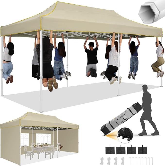 HOTEEL 10x20  10x30 Heavy Duty Pop Up Canopy Tent with Sidewalls, Commercial Outdoor Canopy Tents for Parties Event Wedding with Roller Bag, Waterproof & UV 50+, Upgraded Thickened Hexagonal Legs, Black