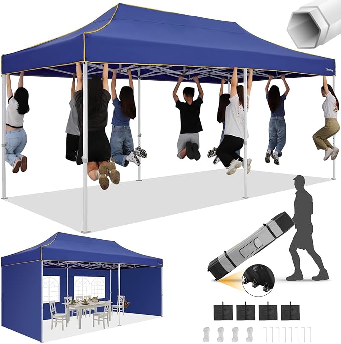 HOTEEL 10x20  10x30 Heavy Duty Pop Up Canopy Tent with Sidewalls, Commercial Outdoor Canopy Tents for Parties Event Wedding with Roller Bag, Waterproof & UV 50+, Upgraded Thickened Hexagonal Legs, Black