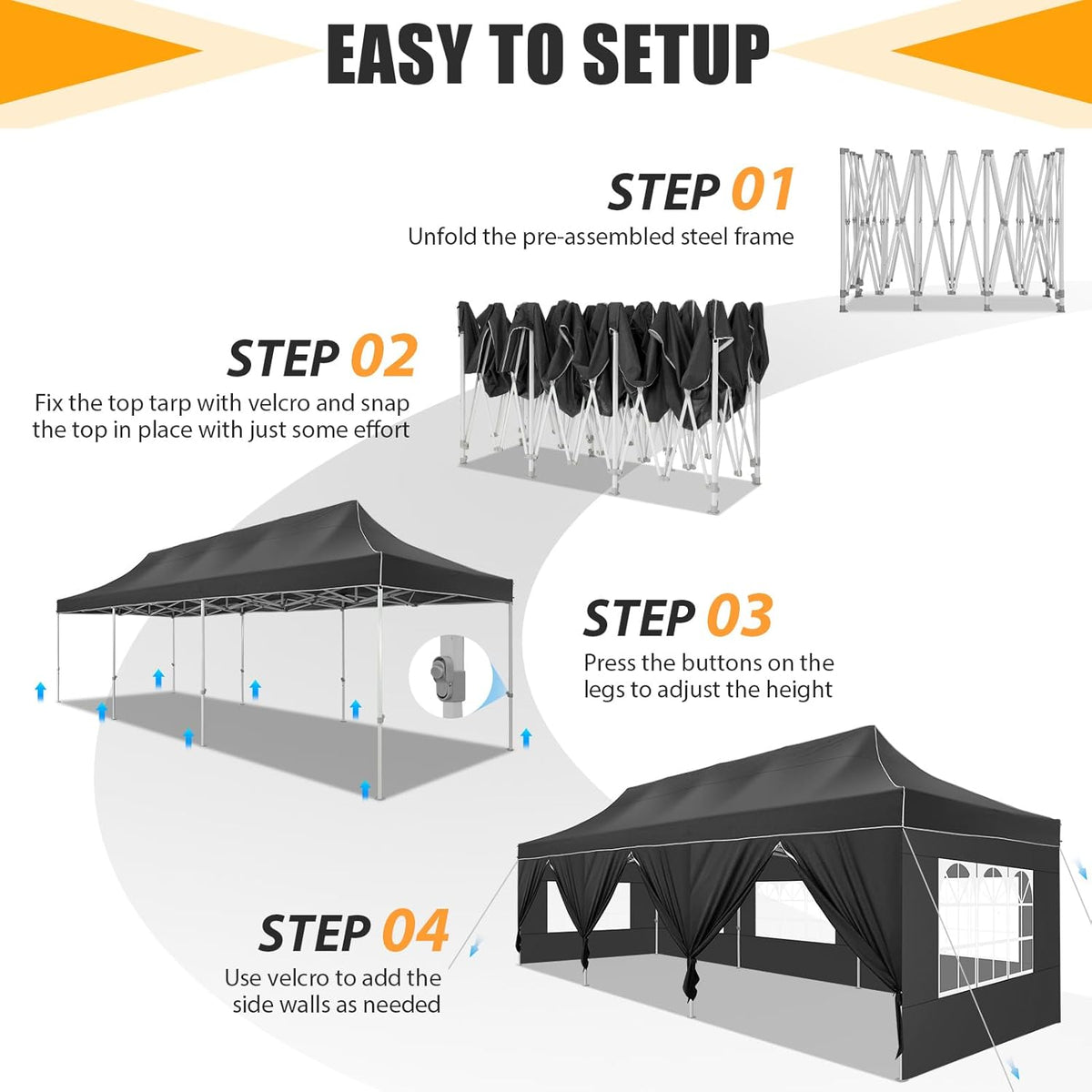 HOTEEL 10x20  10x30 Heavy Duty Pop Up Canopy Tent with Sidewalls, Commercial Outdoor Canopy Tents for Parties Event Wedding with Roller Bag, Waterproof & UV 50+, Upgraded Thickened Hexagonal Legs, Black